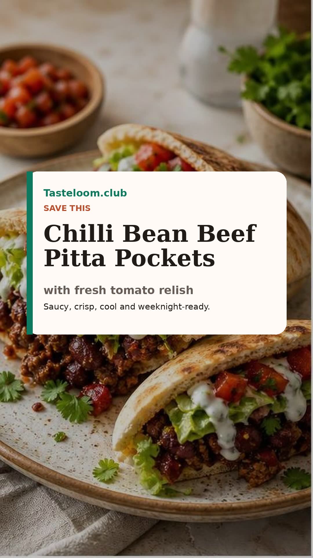 Chilli Bean Beef Pitta Pockets with Tomato Relish