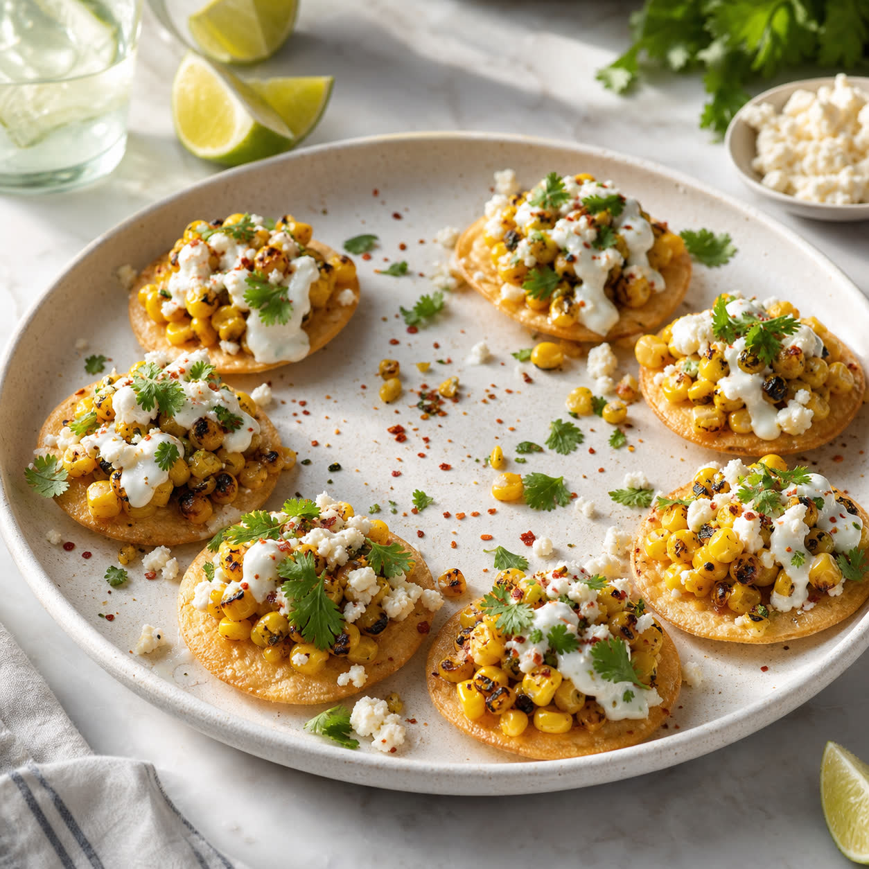 Crispy Corn Feta Tostada Bites