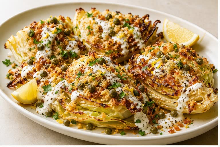 Crispy Lemon Cabbage Steak Wedges