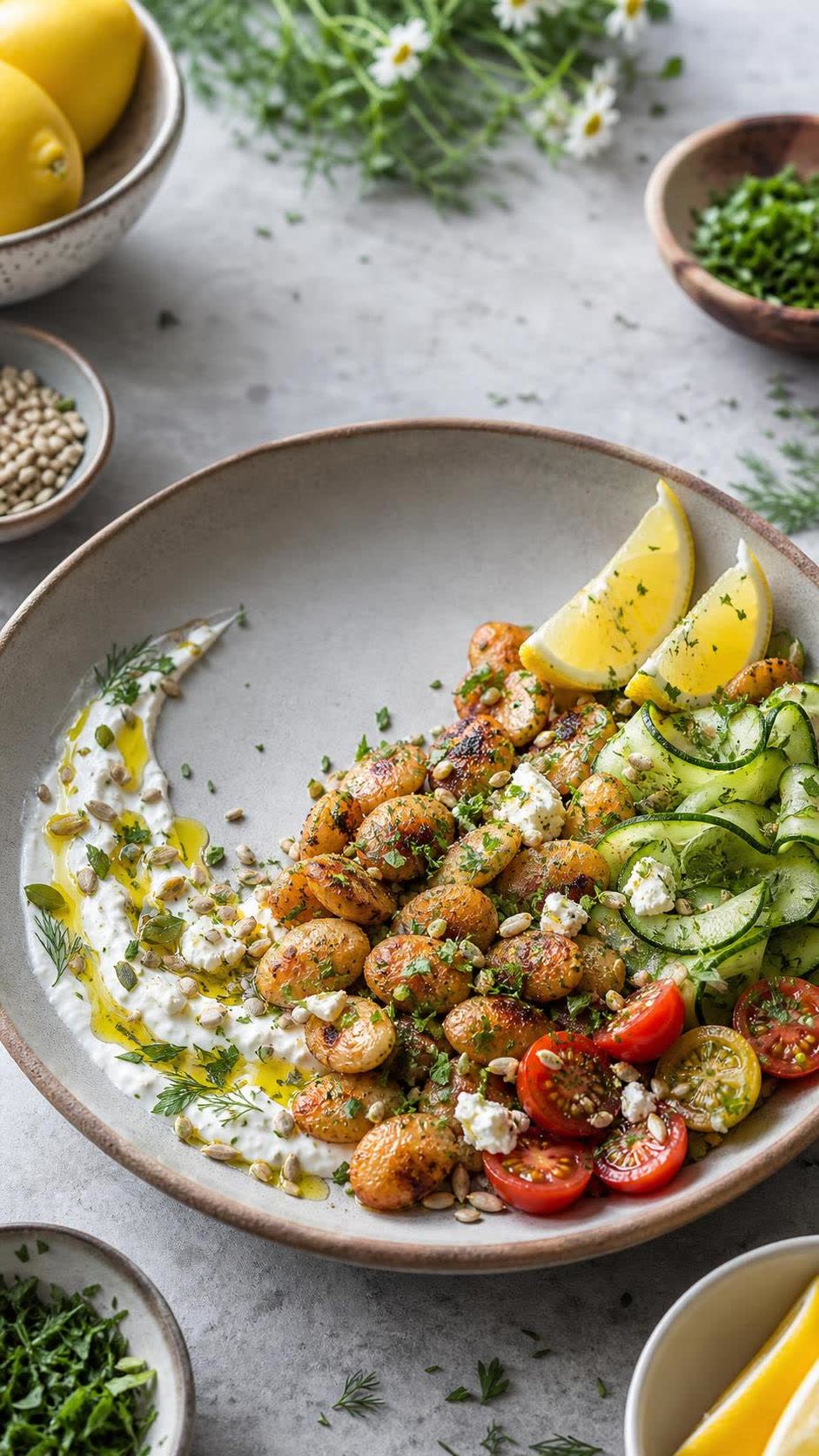Crispy Lemon Feta Butter Bean Bowls