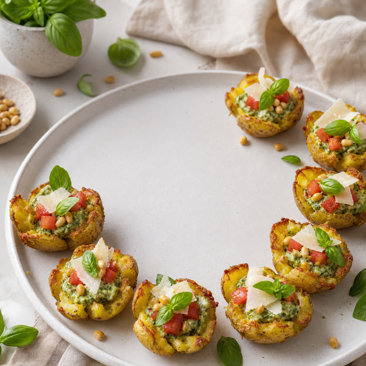 Crispy Pesto Potato Salad Cups