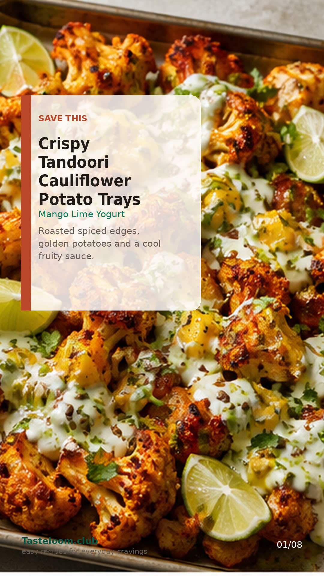 Crispy Tandoori Cauliflower Potato Trays with Mango Lime Yogurt