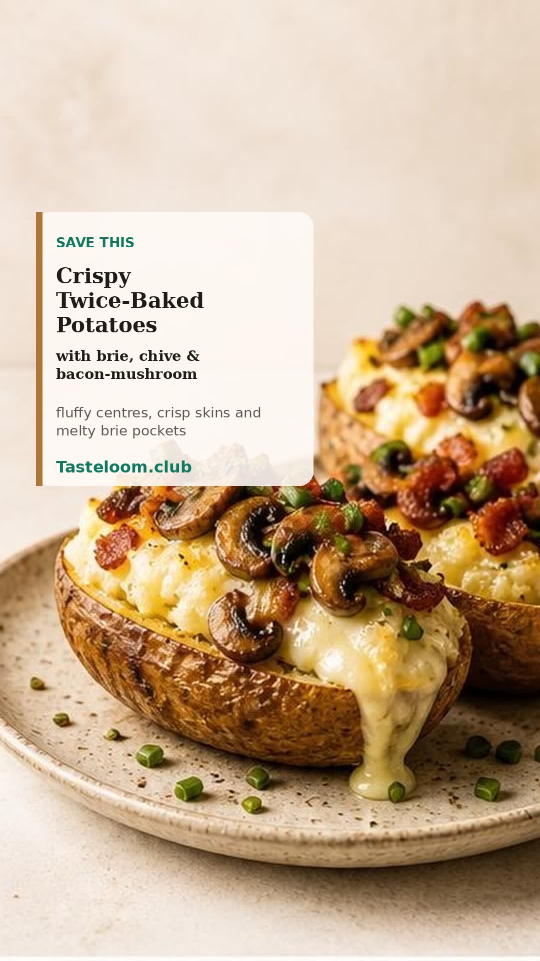 Crispy Twice-Baked Potatoes with Brie, Chive & Bacon-Mushroom