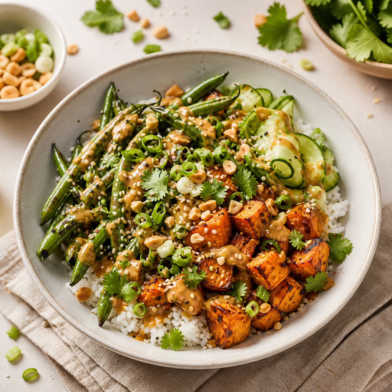 Ginger Peanut Green Bean Rice Bowls