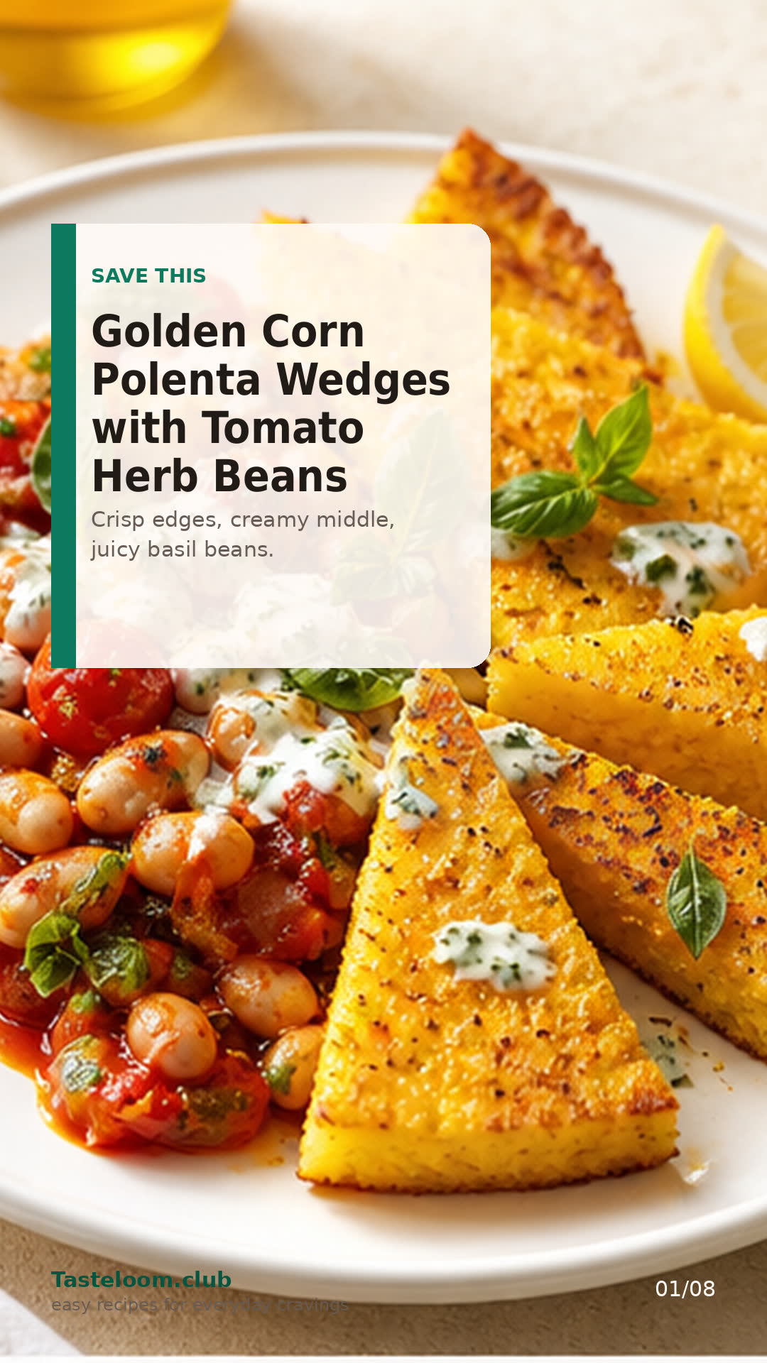Golden Corn Polenta Wedges with Tomato Herb Beans