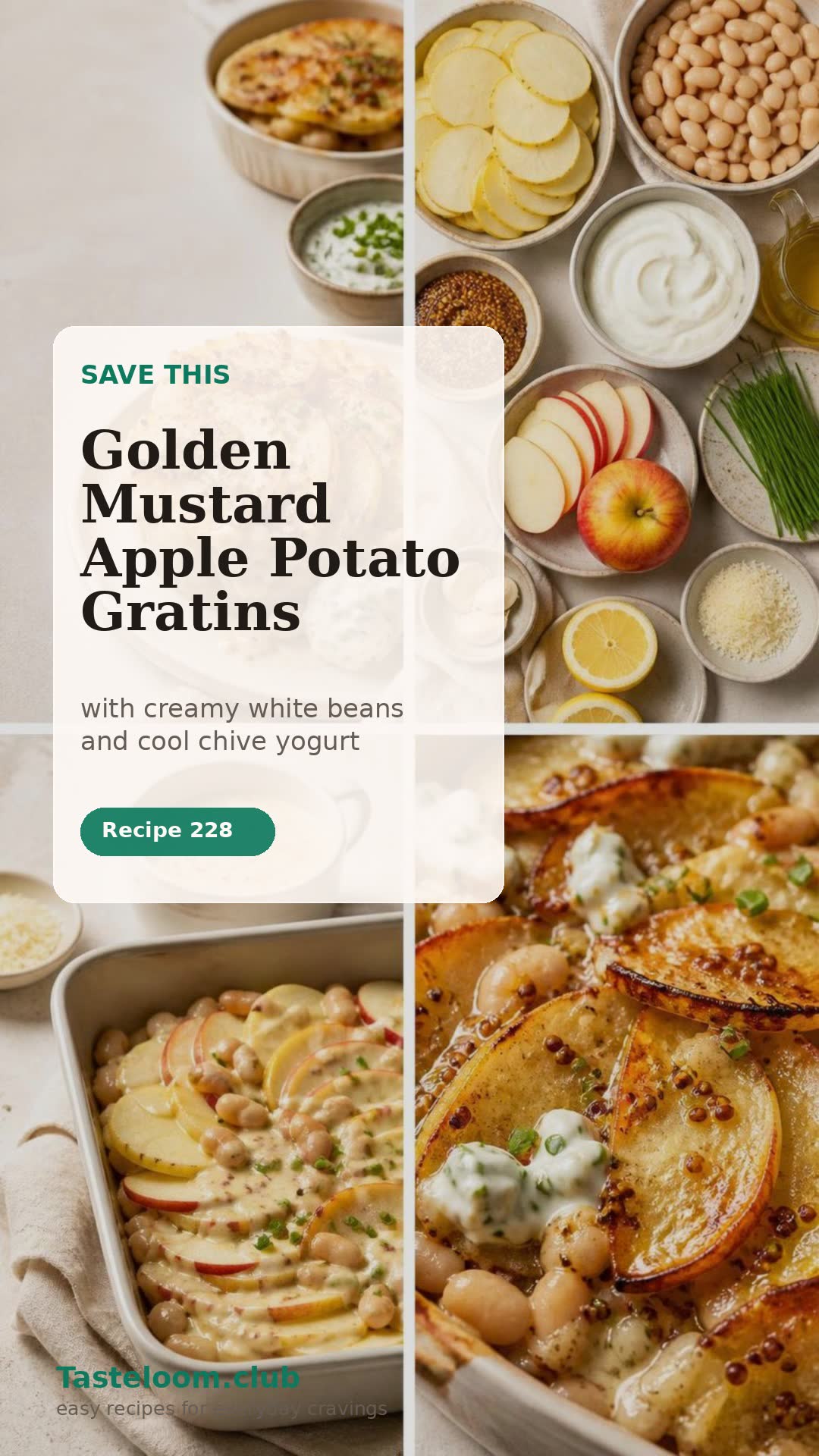 Golden Mustard Apple White Bean Potato Gratins with Chive Yogurt