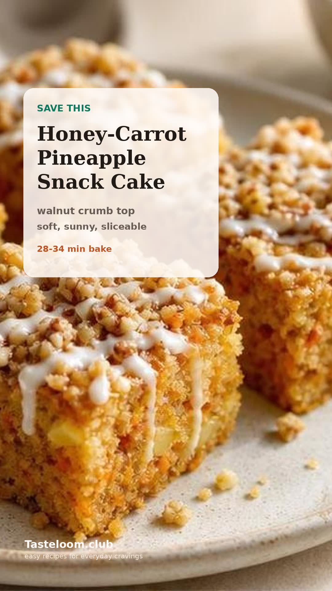 Honey-Carrot Pineapple Snack Cake with Walnut Crumb
