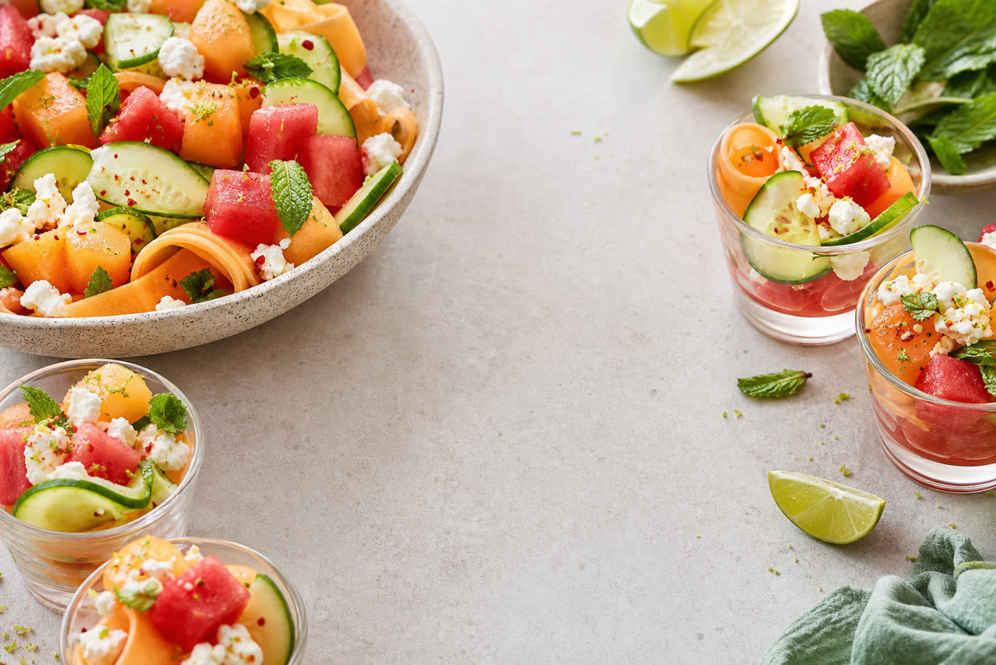 Honey Lime Melon Feta Cups