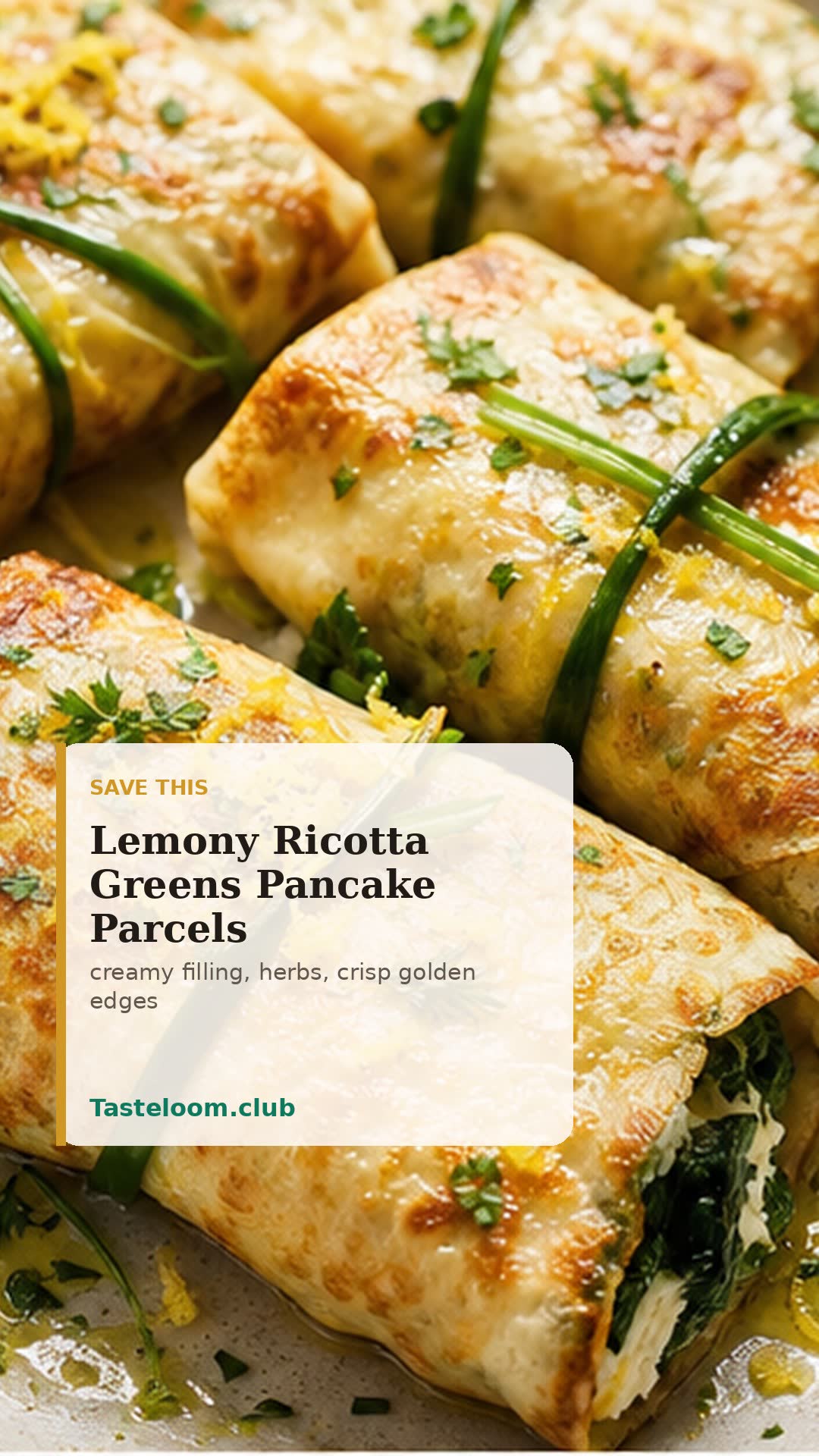 Lemony Ricotta Greens Pancake Parcels