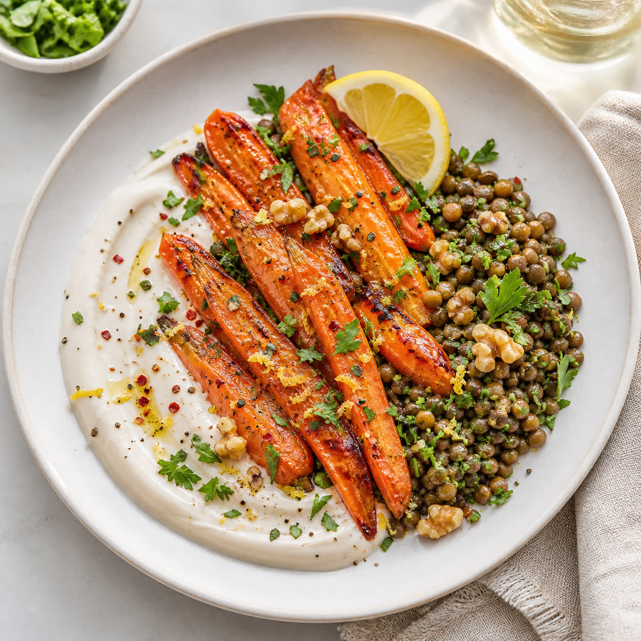 Maple Dijon Roasted Carrot Lentil Plates