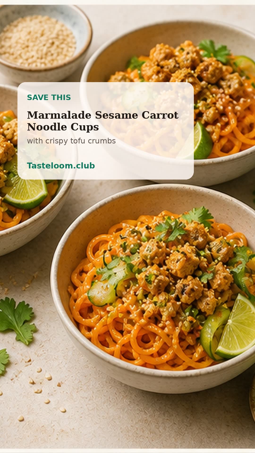 Marmalade Sesame Carrot Noodle Cups with crispy tofu crumbs