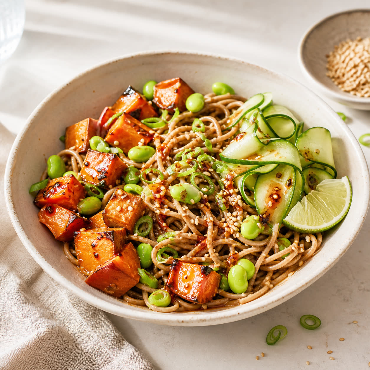 Miso Sesame Sweet Potato Soba Bowls