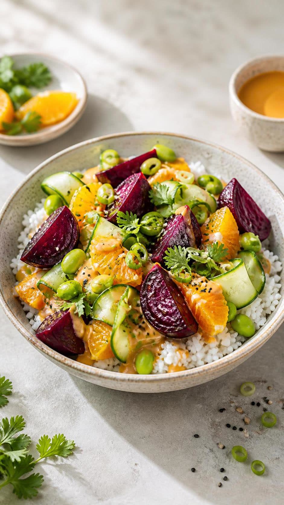 Orange Miso Roasted Beet Rice Bowls