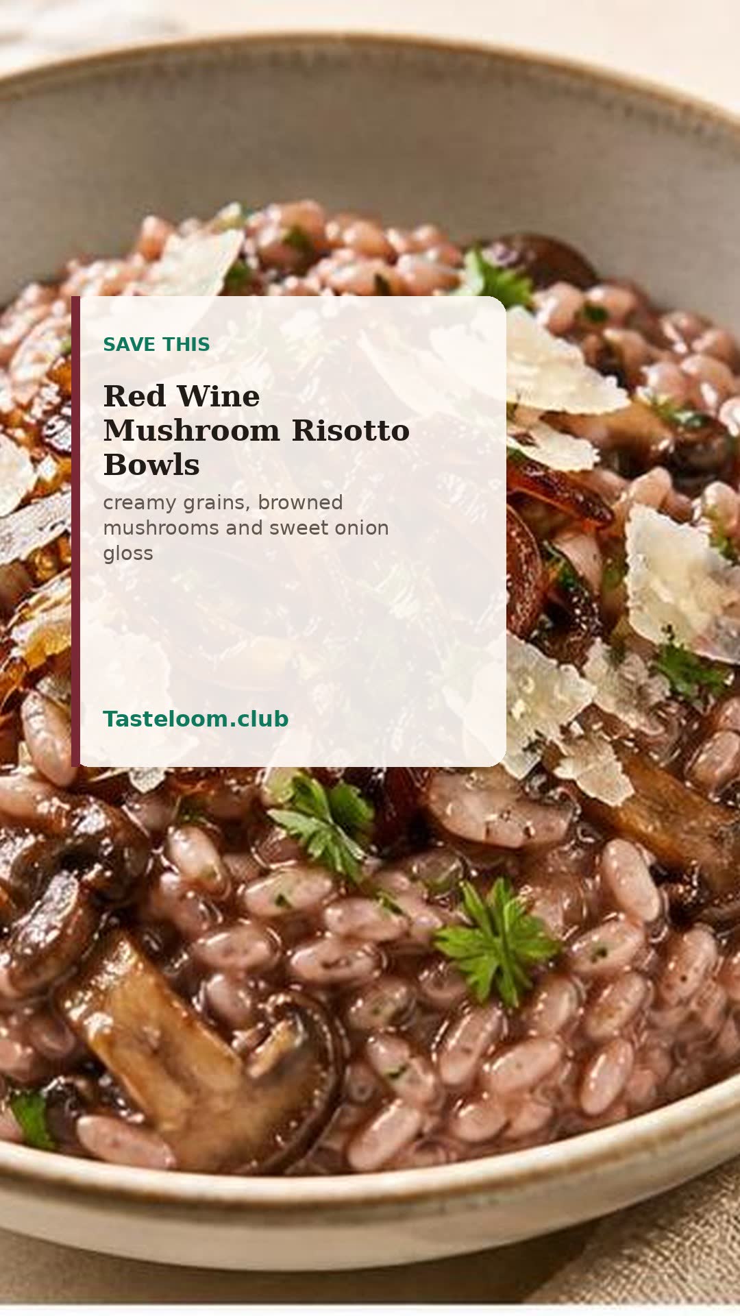 Red Wine Mushroom Risotto Bowls with Caramelized Onion