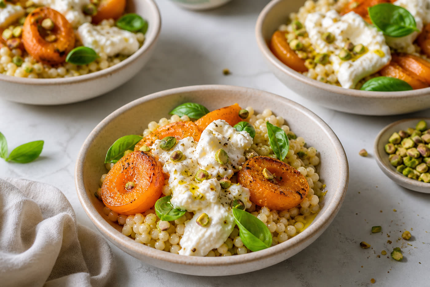 Roasted Apricot Burrata Couscous Cups