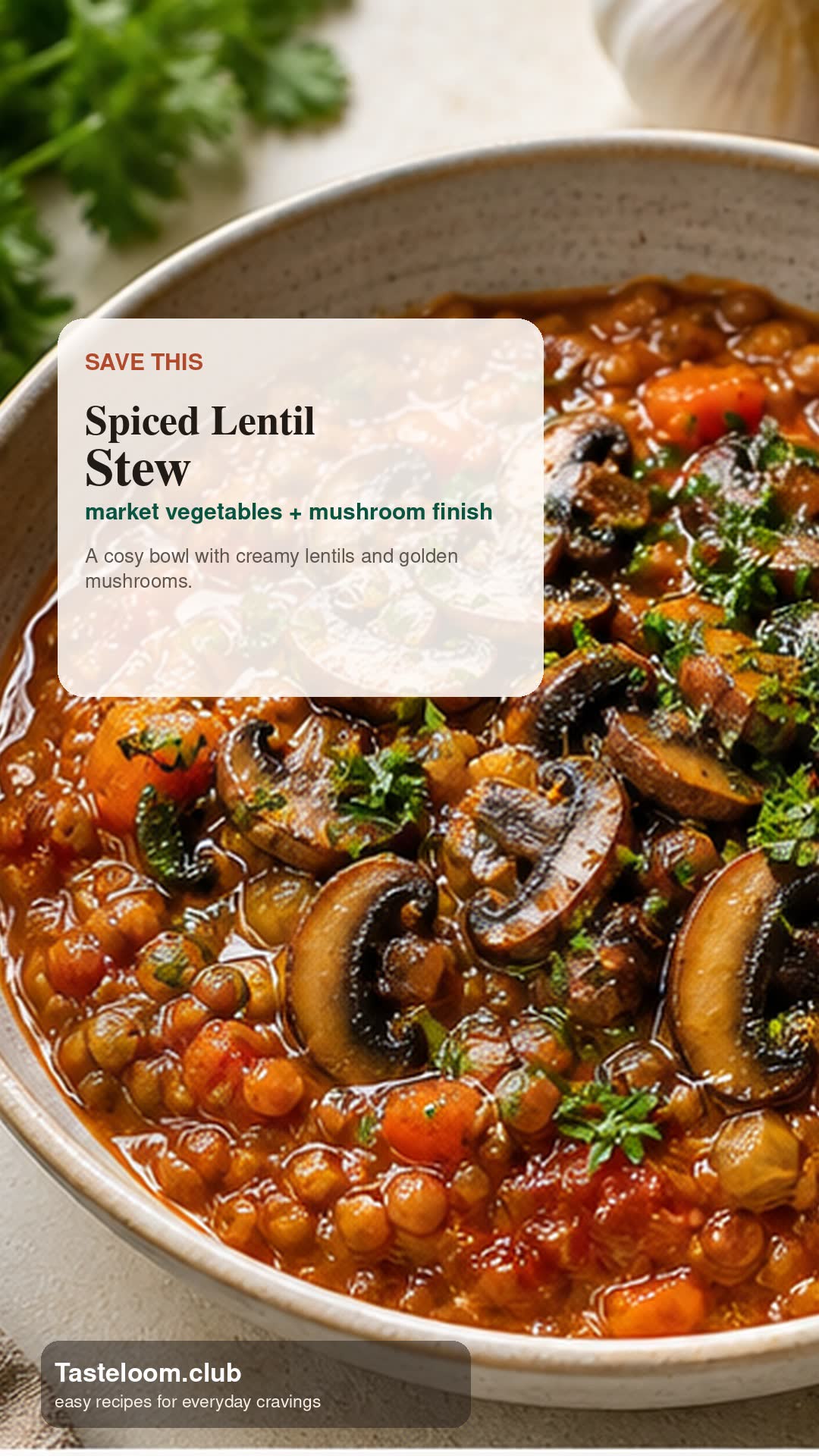 Spiced Lentil and Market Vegetable Stew with Mushroom Finish