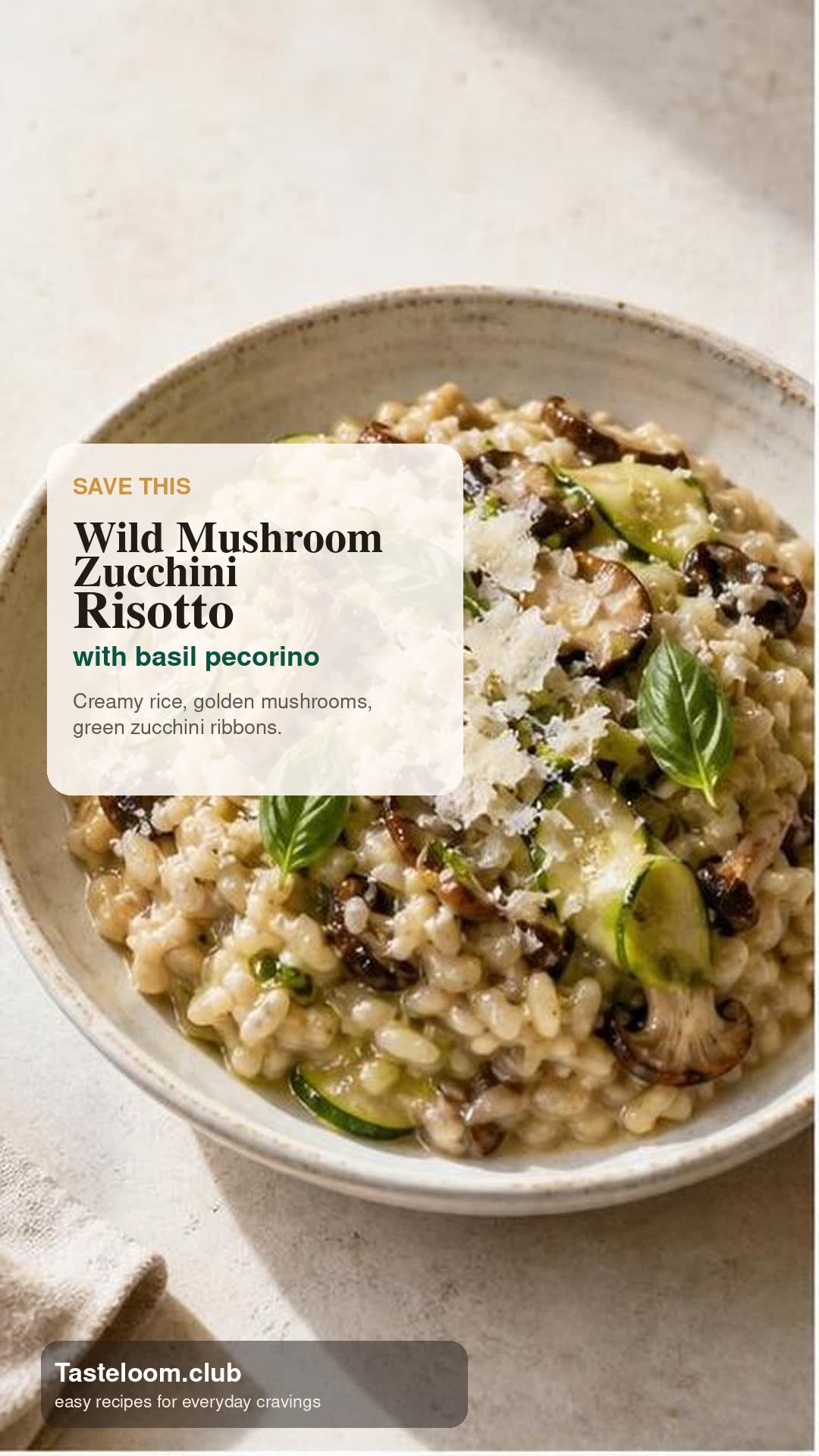Wild Mushroom Zucchini Risotto with Basil Pecorino