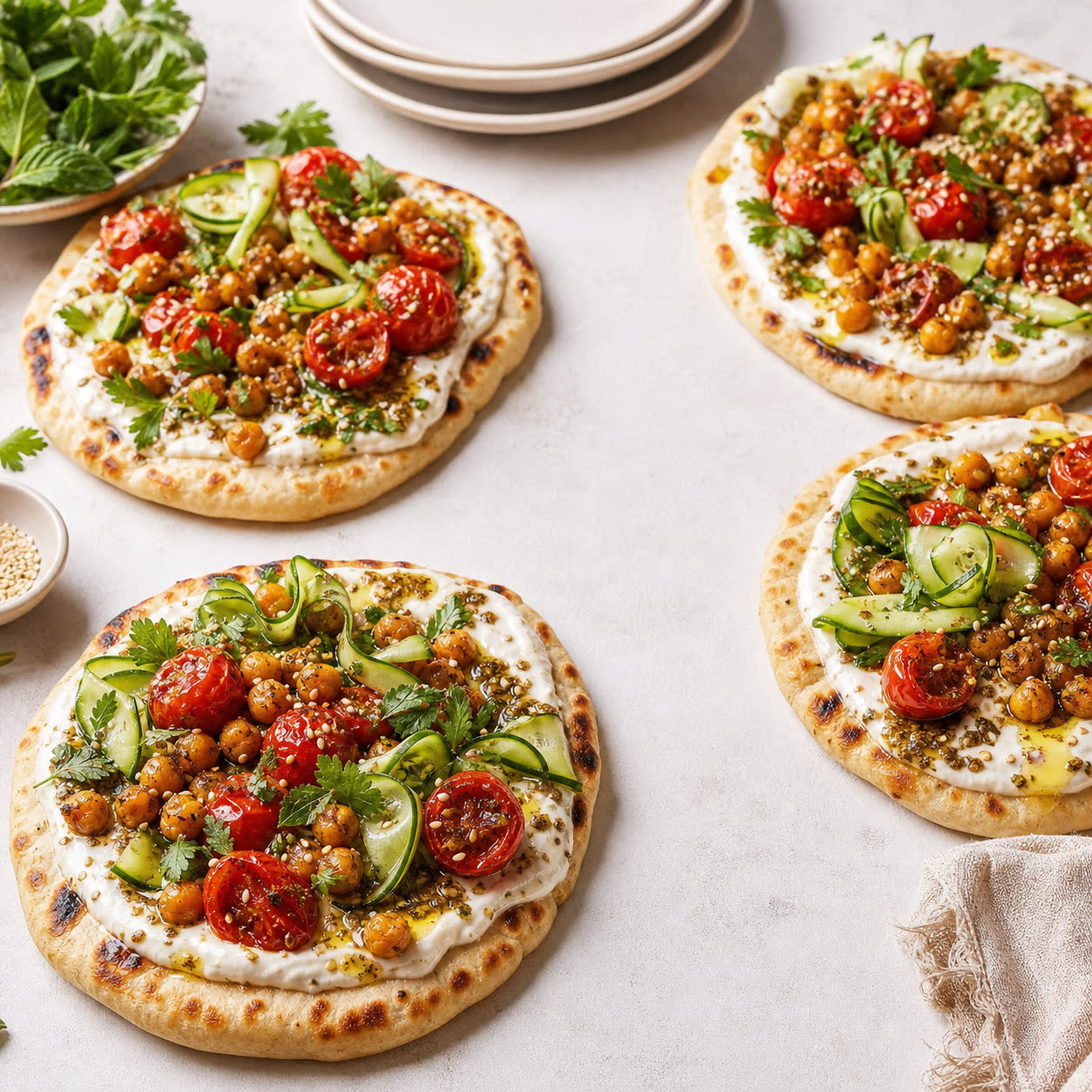 Za'atar Tomato Chickpea Yogurt Flatbreads